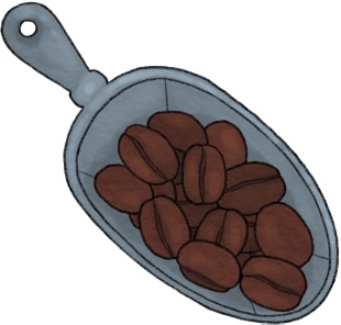 Coffee beans in a scooper graphic