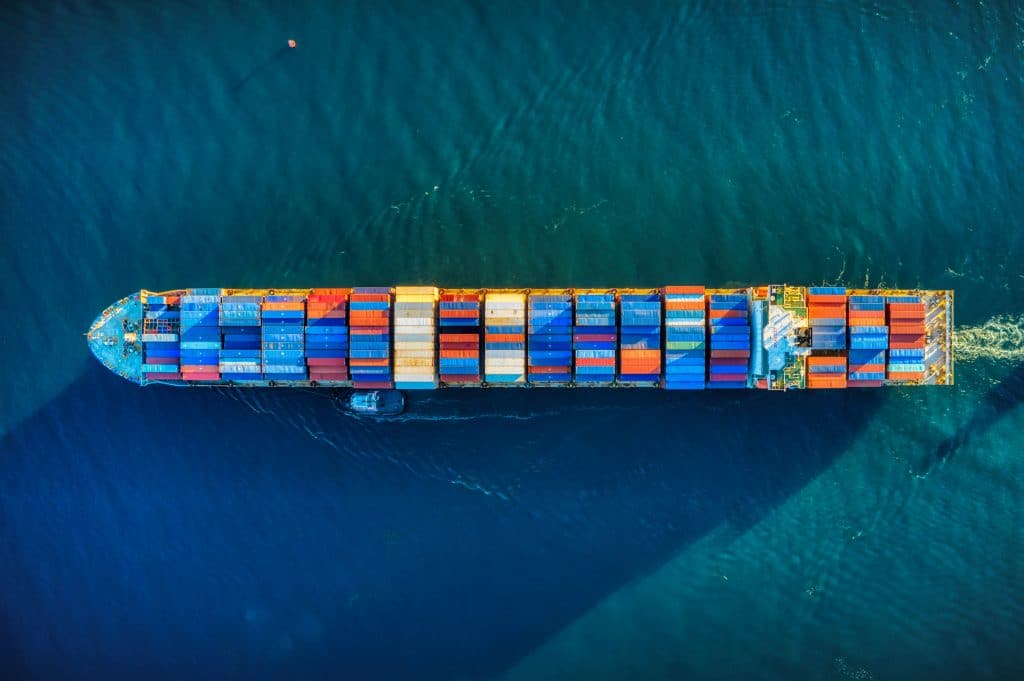 Ship transporting containers of tea