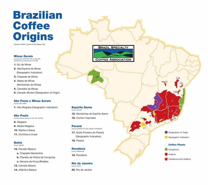 Brazil's coffee origins map